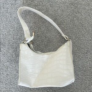 White Croc-Embossed Shoulder Purse